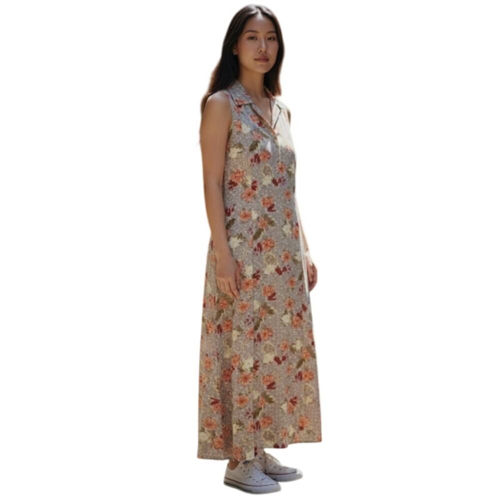 Access Linen Blend Floral Sleeveless Collared Maxi Dress size 8